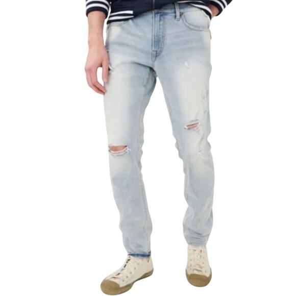 Aeropostale Flex Effects Super Skinny Light Wash Distress Knee Men Sz 34W/32L - Picture 1 of 6